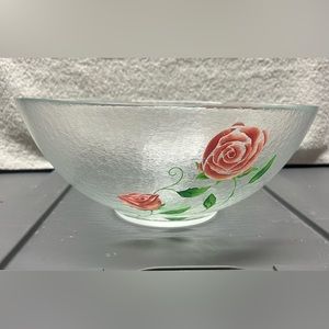 Clear Rose Designed Glass Serving Bowl